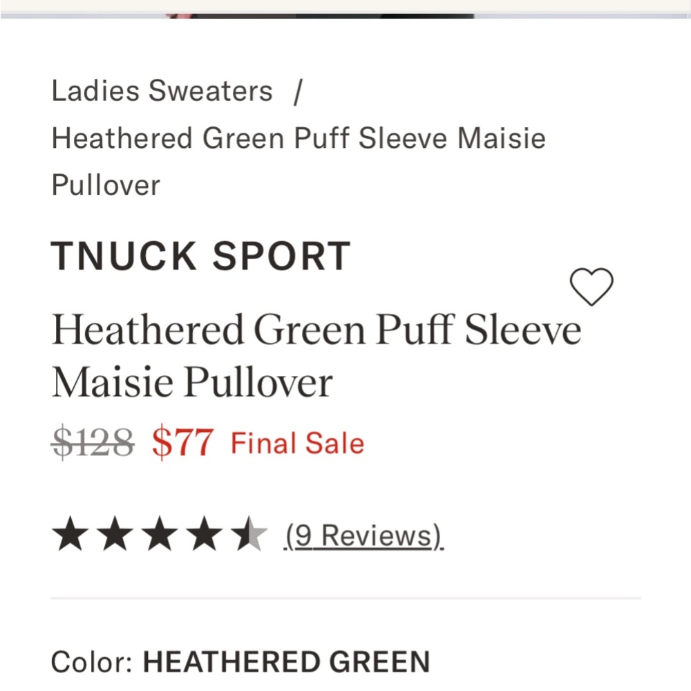 Tuckernuck Green Puff Sleeve Sweater size S - Picture 4 of 5